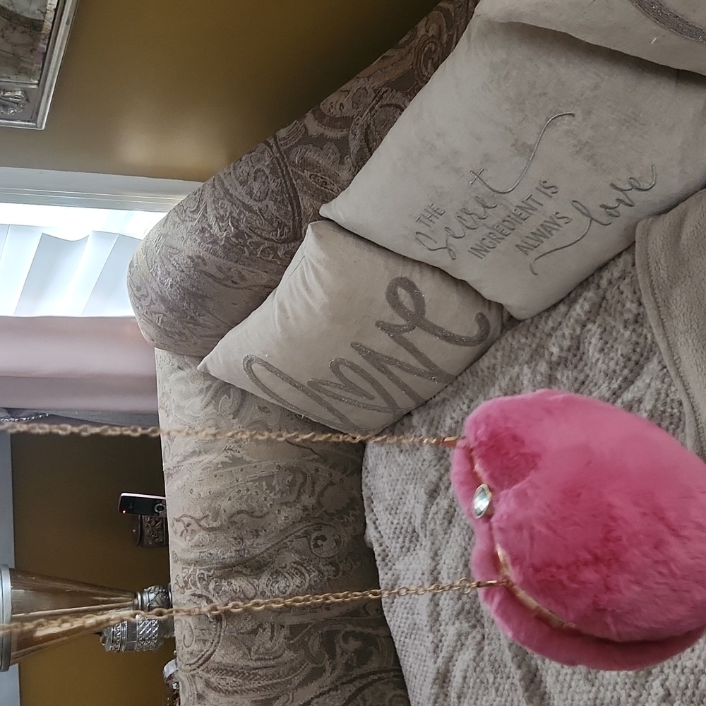 Pink Fur Heart Bag with Gold Chain